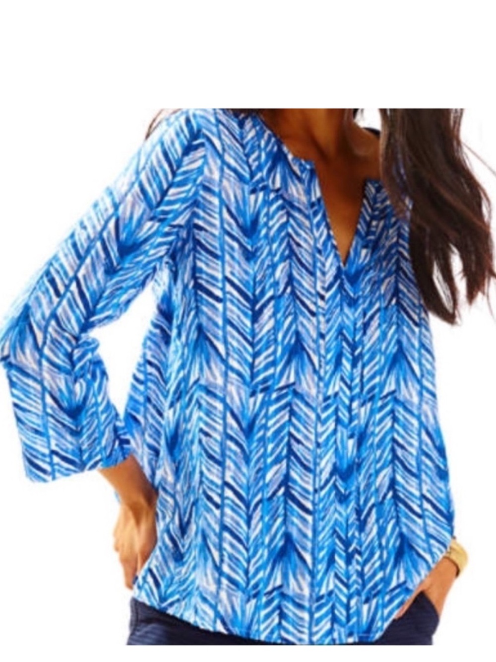 NWT Lilly Pulitzer Nalani Tunic Costa Verde Printed Lapis Blue Blouse Top